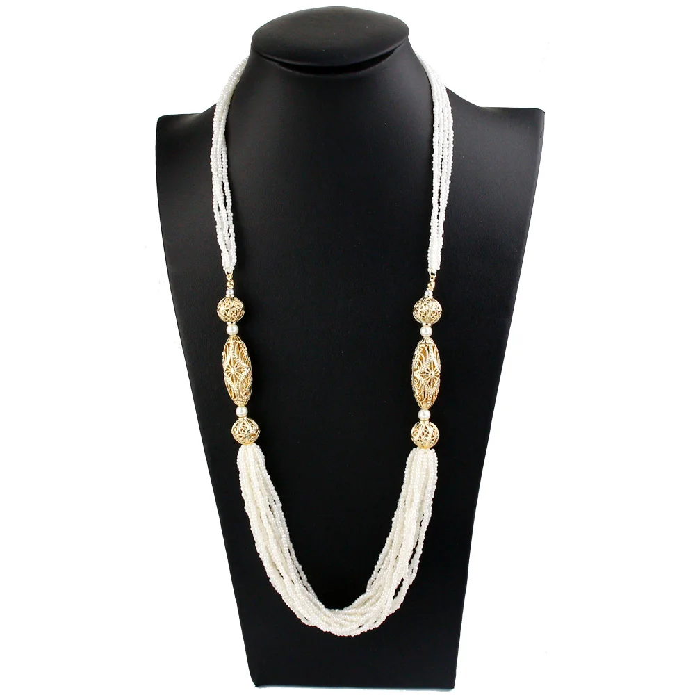 Sunspicems Trendy Moroccan Women Wedding Jewelry Long Beads Necklace Sweater Chain Algeria Handmade Caftan Choker Bride Gift
