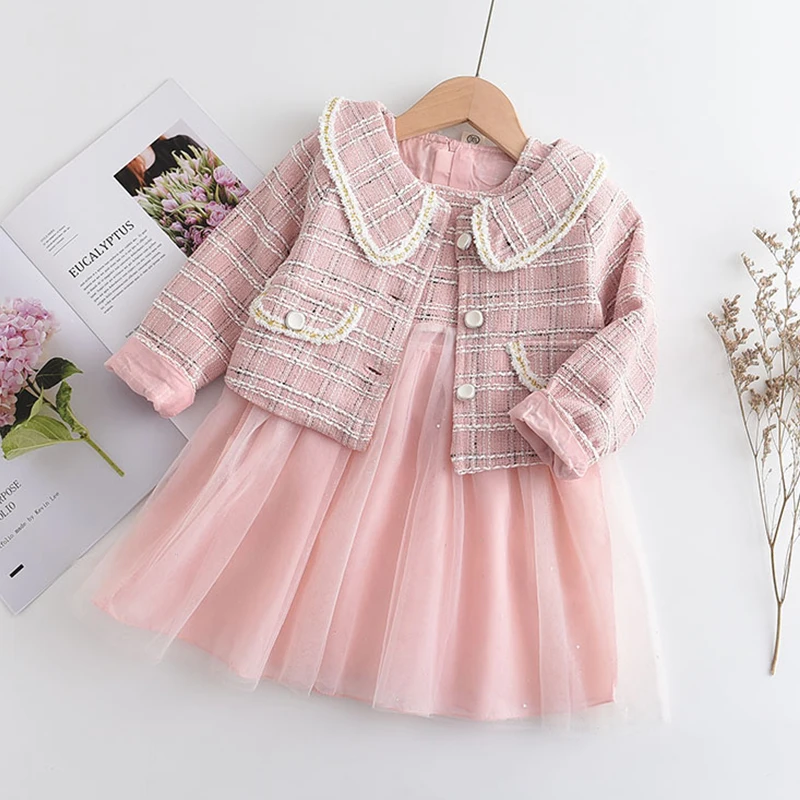 Bear Leader Fashion Kids Girls Princess 2pcs Clothes Set Autumn Winter Children Coat Outwear+Skirts Vintage Outfits Suit 2-12Y