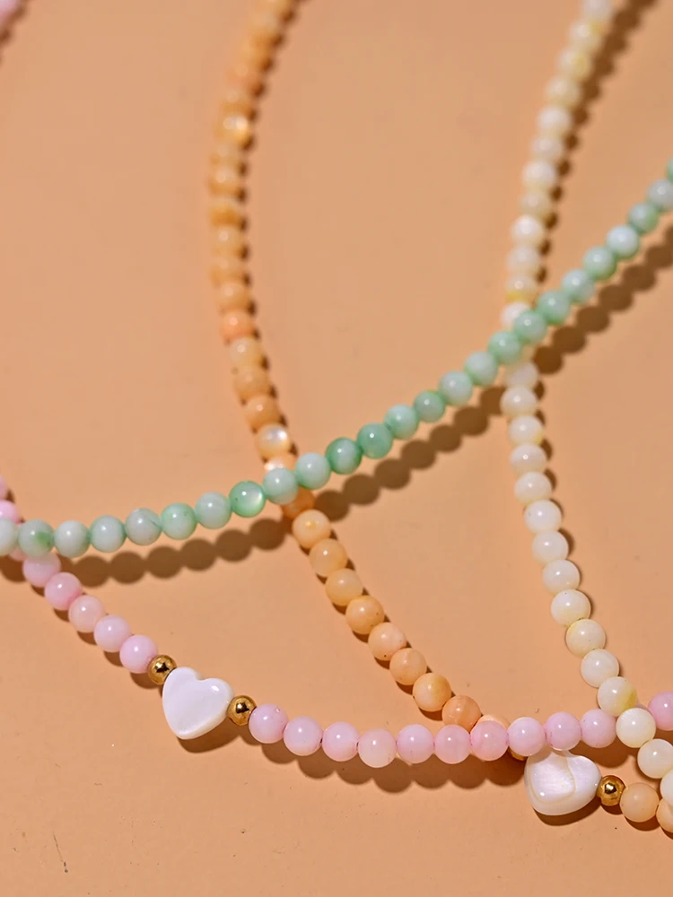 Mother of Pearl Beads Heart Choker Fashion Natural Fritillary Necklace for Women Stainless Steel Collares Femme MOON GIRL Design