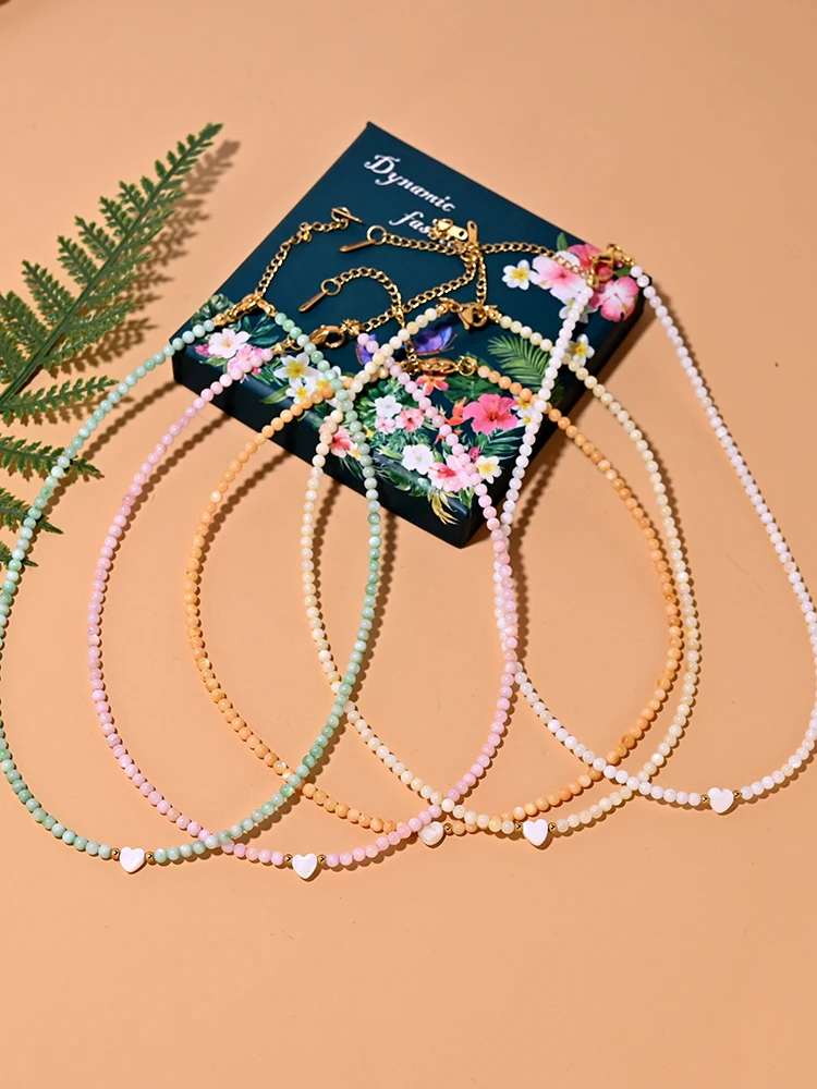Mother of Pearl Beads Heart Choker Fashion Natural Fritillary Necklace for Women Stainless Steel Collares Femme MOON GIRL Design
