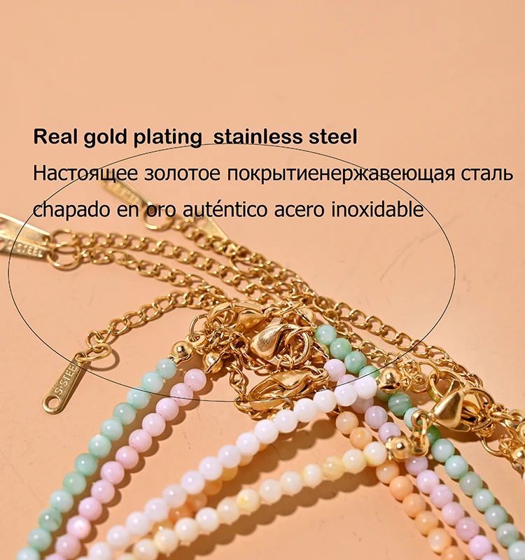 Mother of Pearl Beads Heart Choker Fashion Natural Fritillary Necklace for Women Stainless Steel Collares Femme MOON GIRL Design