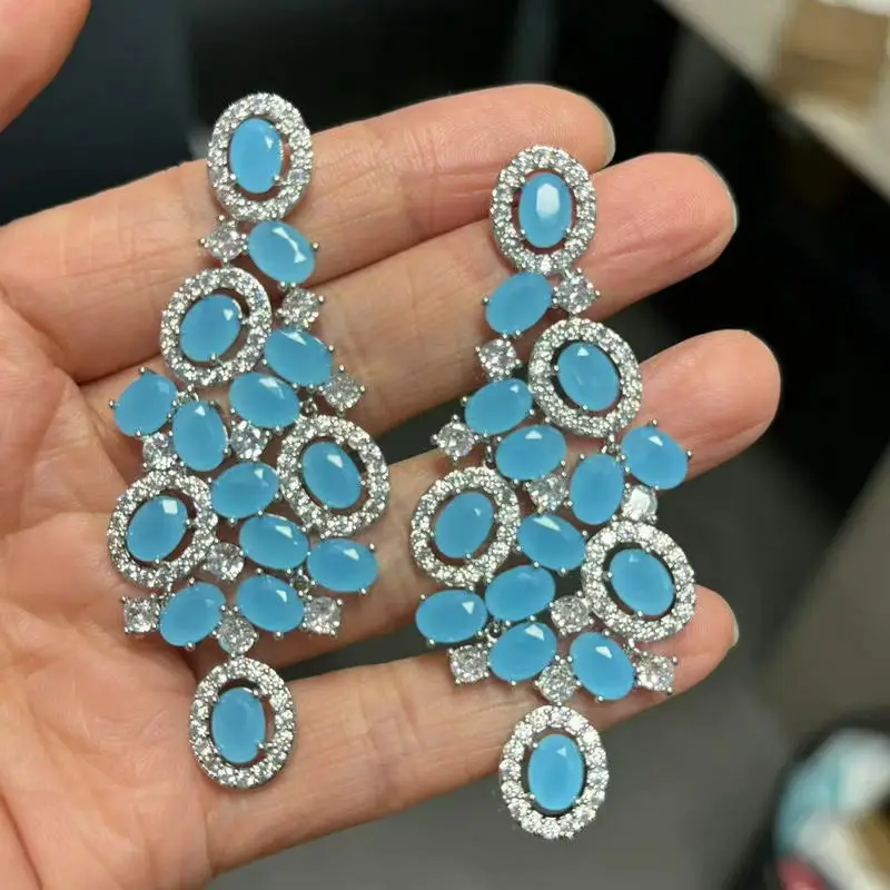 Bilincolor Green Cubic Zircon Big Wedding Earring for Women