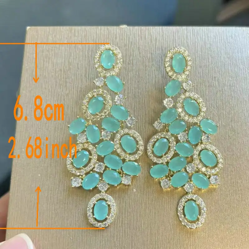 Bilincolor Green Cubic Zircon Big Wedding Earring for Women