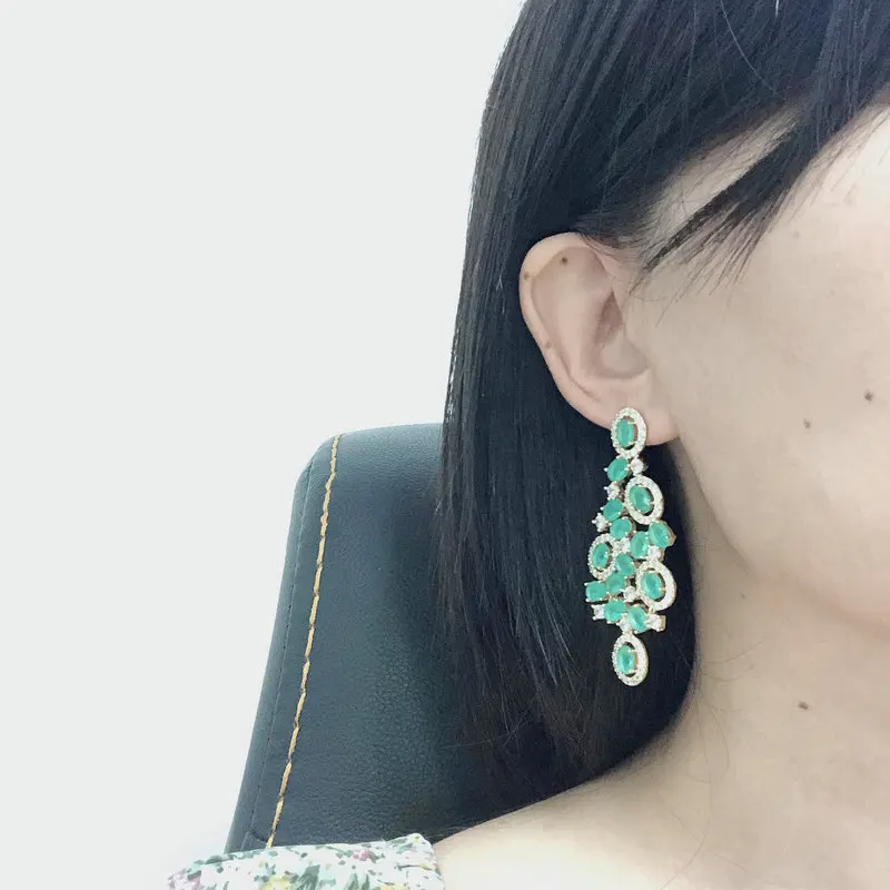 Bilincolor Green Cubic Zircon Big Wedding Earring for Women