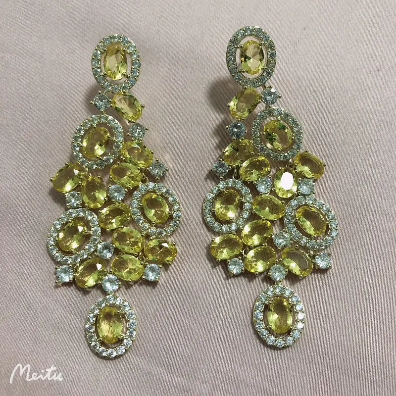 Bilincolor Green Cubic Zircon Big Wedding Earring for Women