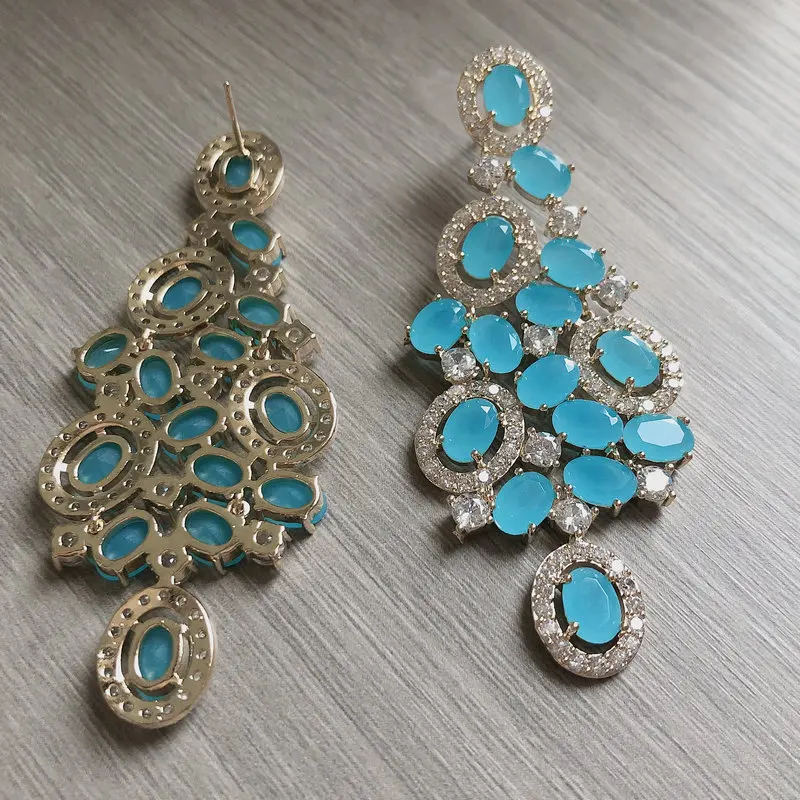 Bilincolor Green Cubic Zircon Big Wedding Earring for Women