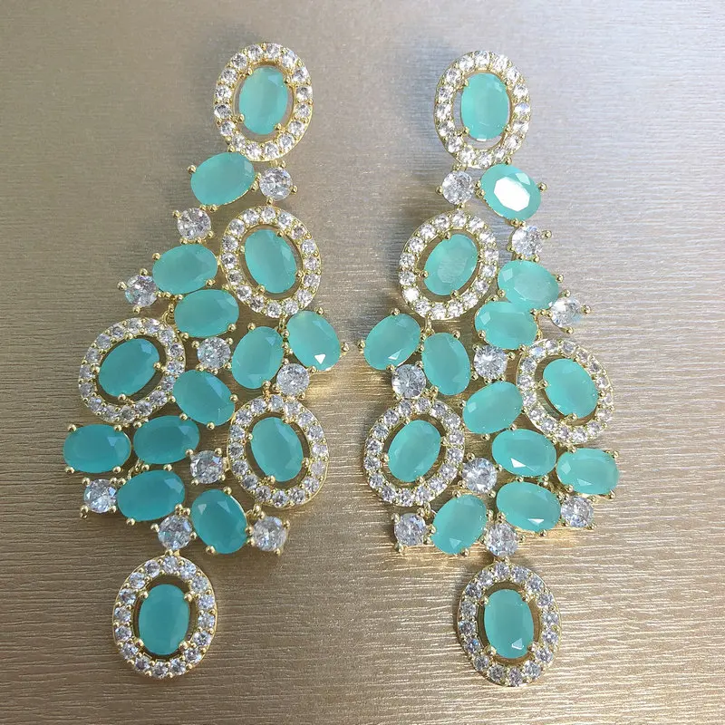 Bilincolor Green Cubic Zircon Big Wedding Earring for Women