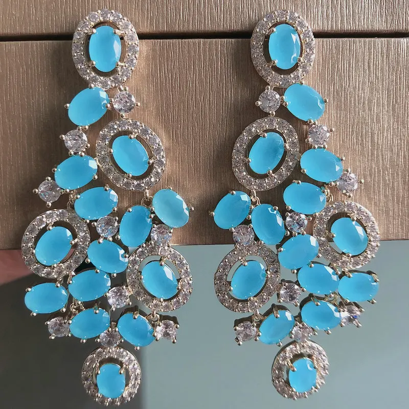 Bilincolor Green Cubic Zircon Big Wedding Earring for Women