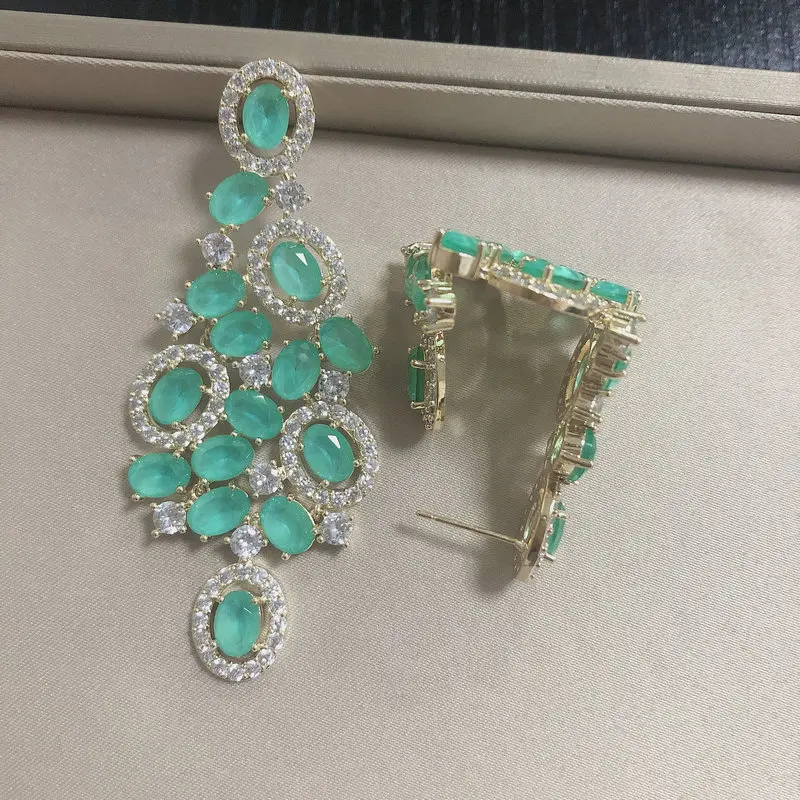 Bilincolor Green Cubic Zircon Big Wedding Earring for Women