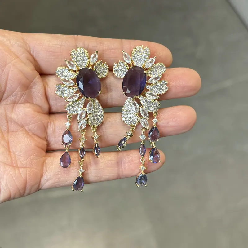 Bilincolor Green Cubic Zircon Big Wedding Earring for Women