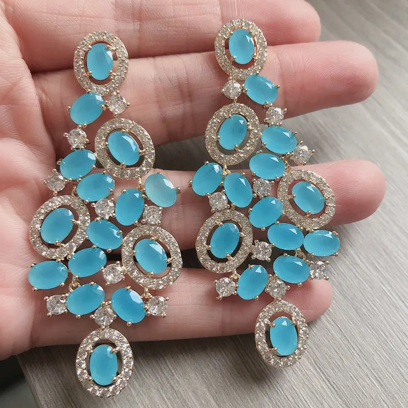 Bilincolor Green Cubic Zircon Big Wedding Earring for Women