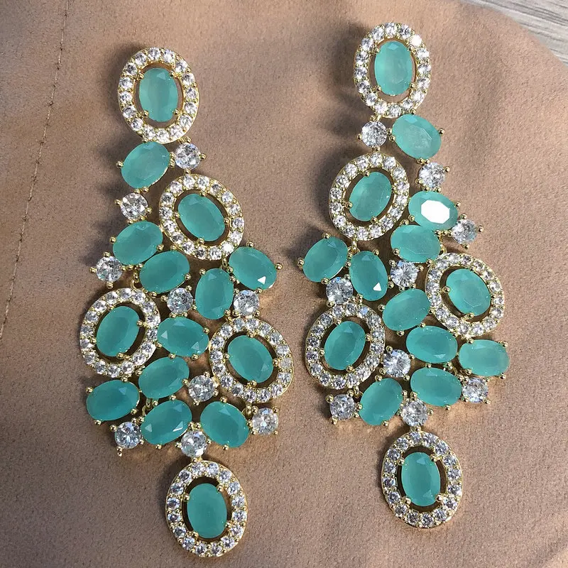 Bilincolor Green Cubic Zircon Big Wedding Earring for Women
