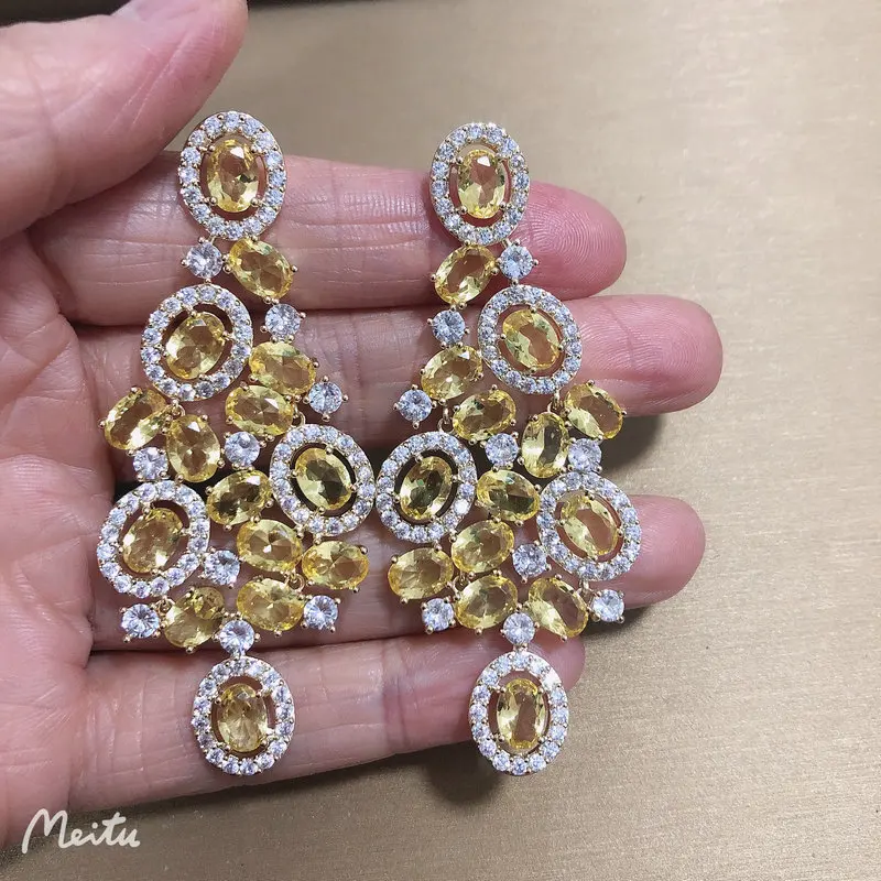 Bilincolor Green Cubic Zircon Big Wedding Earring for Women