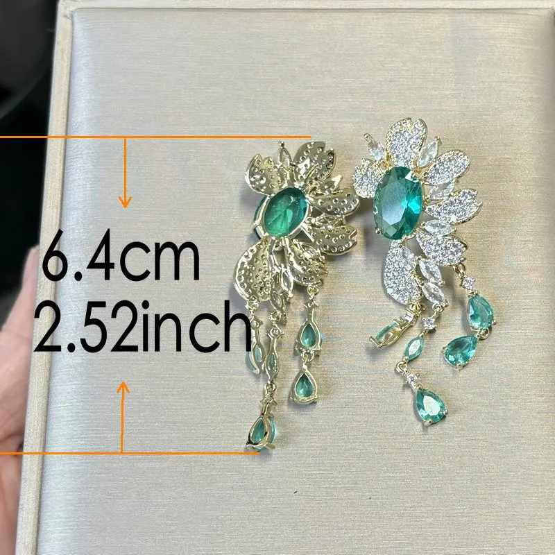 Bilincolor Green Cubic Zircon Big Wedding Earring for Women