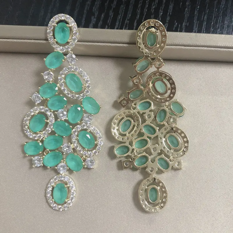 Bilincolor Green Cubic Zircon Big Wedding Earring for Women