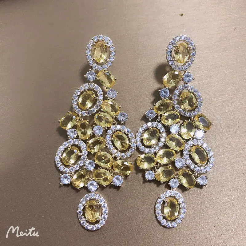 Bilincolor Green Cubic Zircon Big Wedding Earring for Women