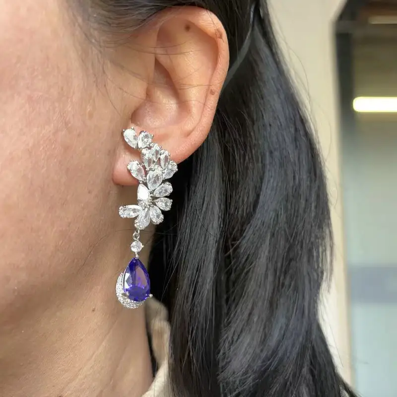 Bilincolor Green Cubic Zircon Big Wedding Earring for Women