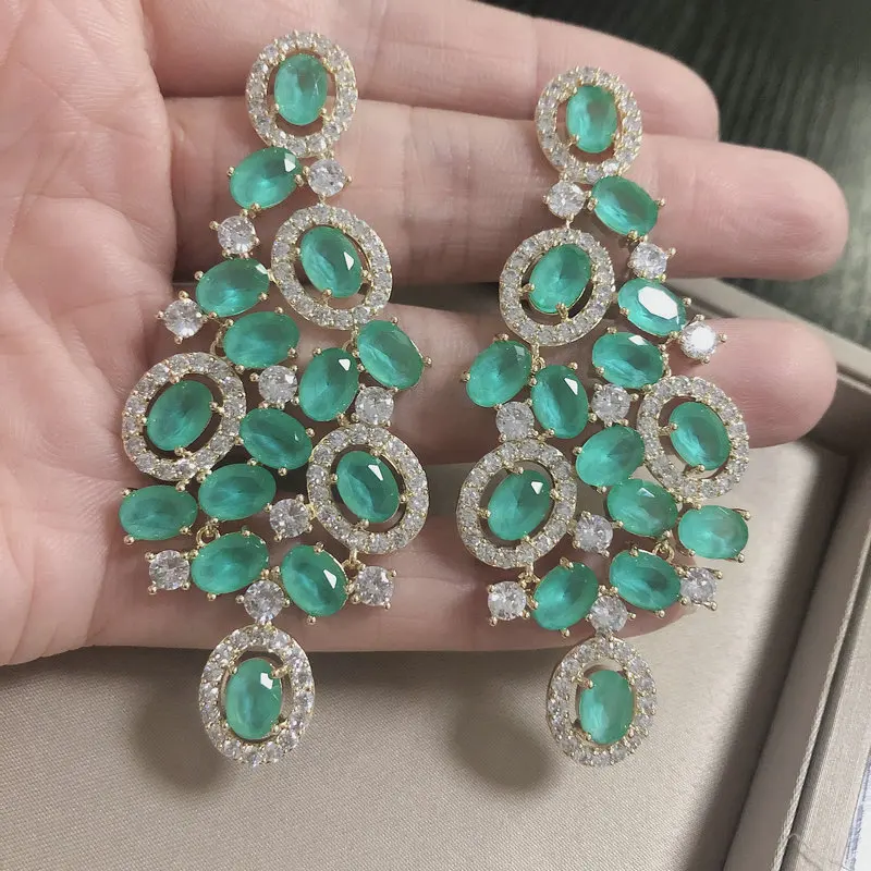 Bilincolor Green Cubic Zircon Big Wedding Earring for Women