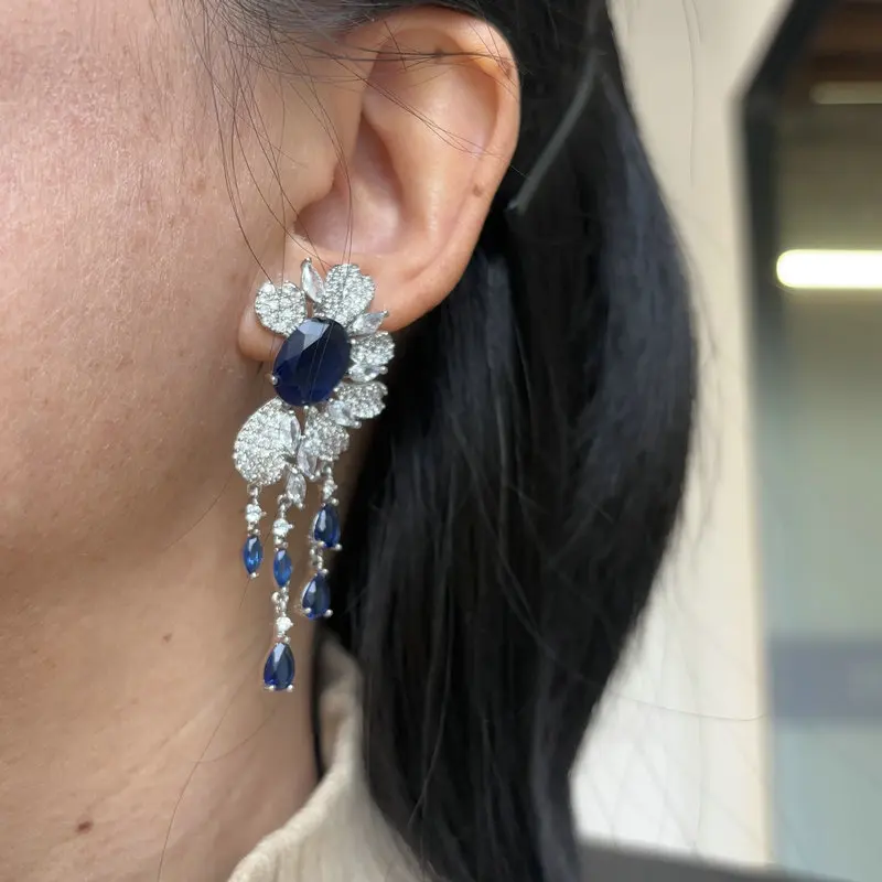 Bilincolor Green Cubic Zircon Big Wedding Earring for Women