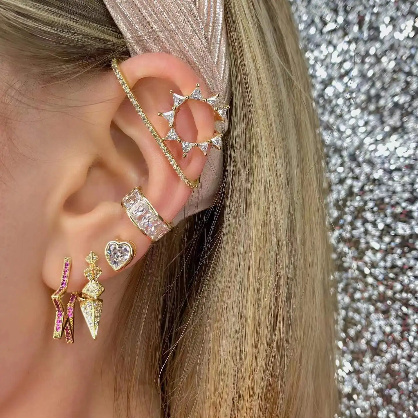 CRMYA Color Cubic Zirconia Hoop Earrings For Women Fashion Gold-color Piercing Women's Earrings Set 2023 Jewelry Wholesale