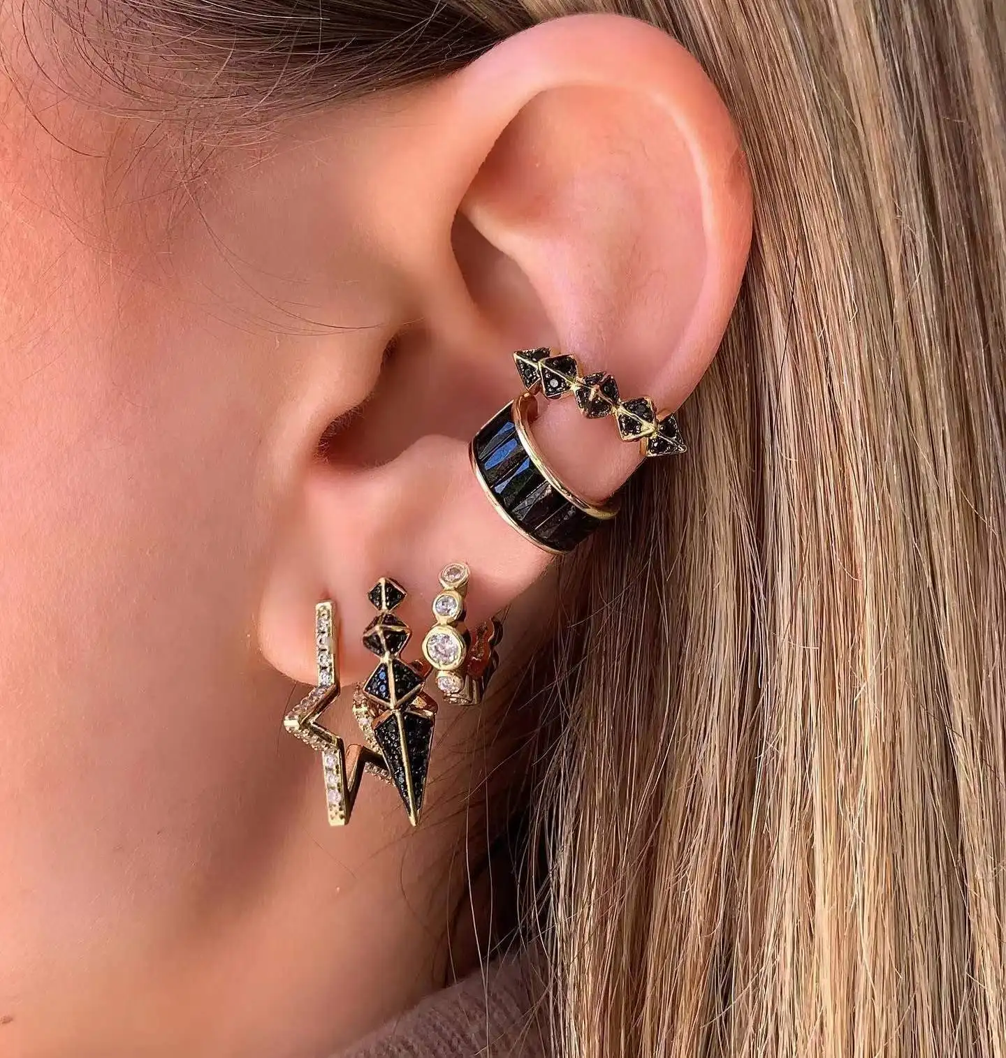 CRMYA Color Cubic Zirconia Hoop Earrings For Women Fashion Gold-color Piercing Women's Earrings Set 2023 Jewelry Wholesale