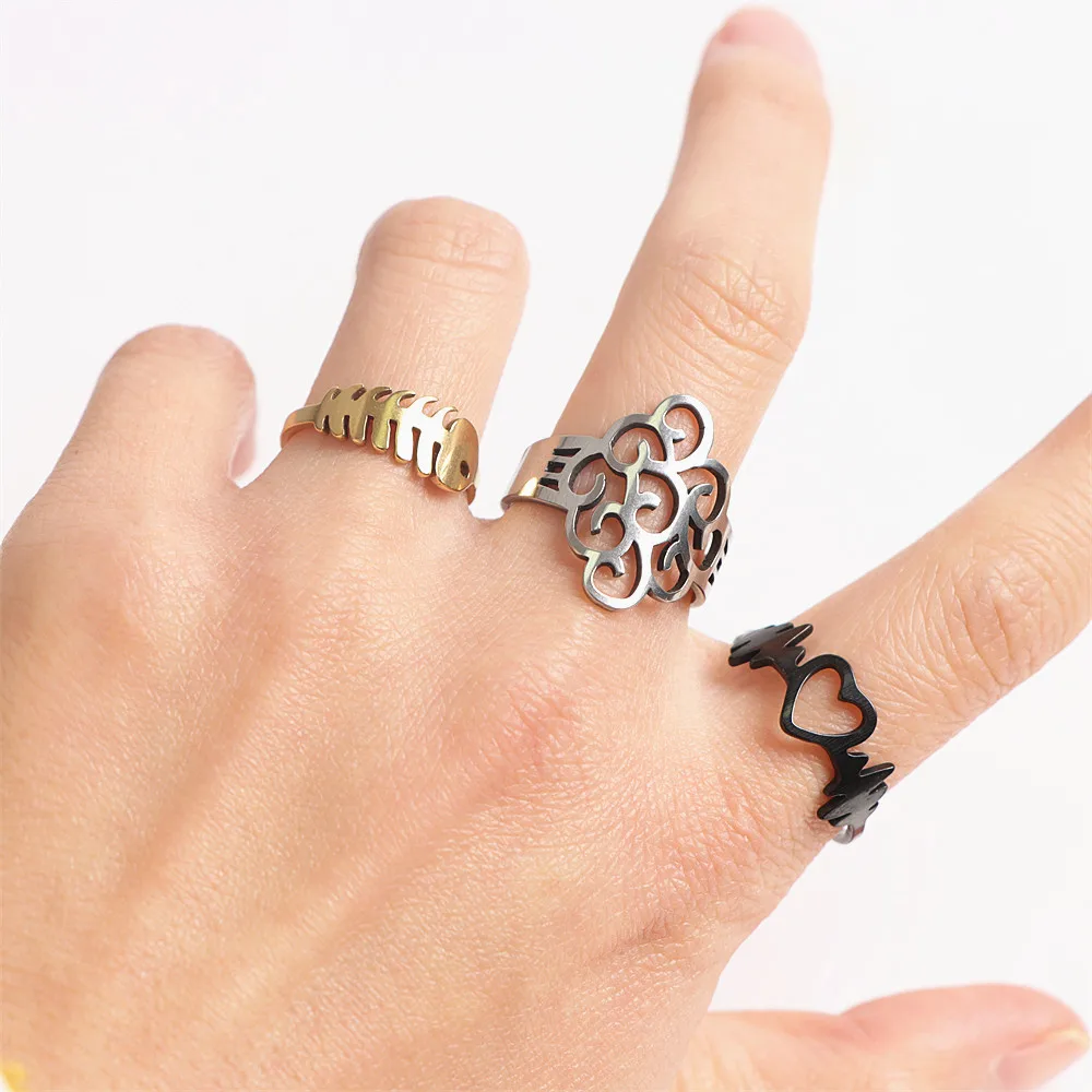 10Pcs/Lot Fashion Stainless Steel Rhinestone Stripe Rings For Women Mix Style Wedding Engagement Jewelry Party Gifts