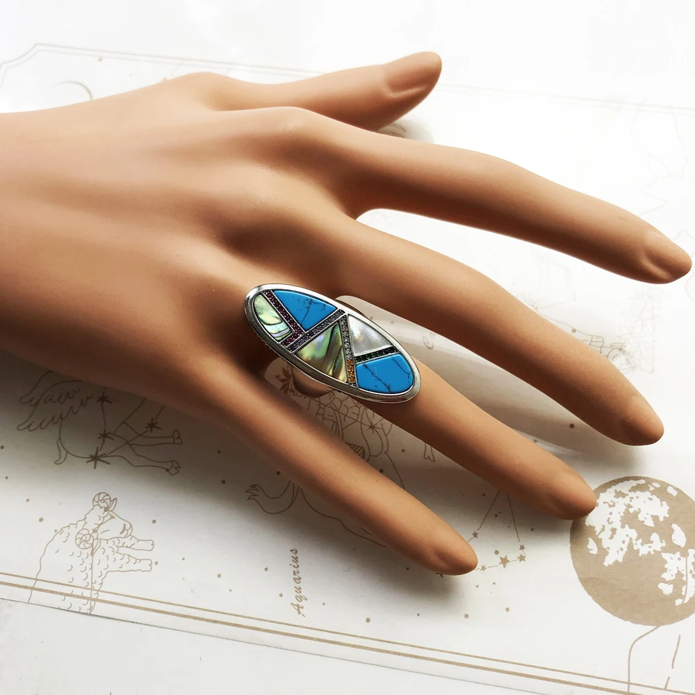 Powerful Lucky Meaningful Statement Ring,Europe Fine Jewerly For Women Autumn Mystical Turquoise Gift In 925 Sterling Silver