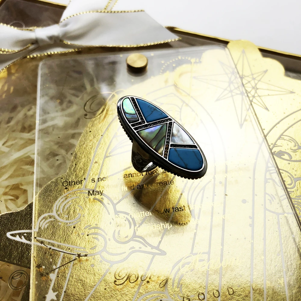 Powerful Lucky Meaningful Statement Ring,Europe Fine Jewerly For Women Autumn Mystical Turquoise Gift In 925 Sterling Silver