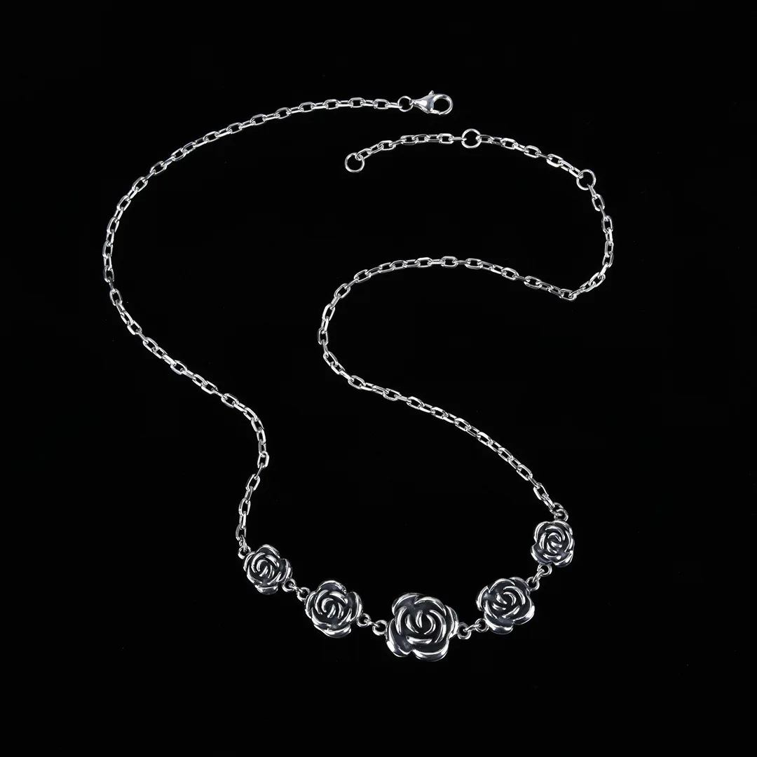 High Quality Retro Rose Flower Thai Silver Female Necklace Jewelry For Women Christmas Gifts Short Chains Never Fade