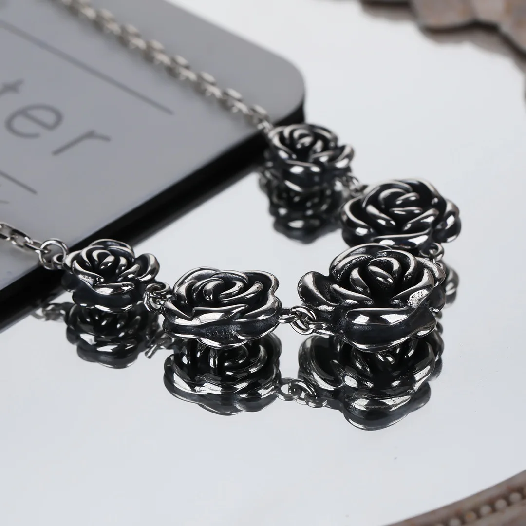 High Quality Retro Rose Flower Thai Silver Female Necklace Jewelry For Women Christmas Gifts Short Chains Never Fade