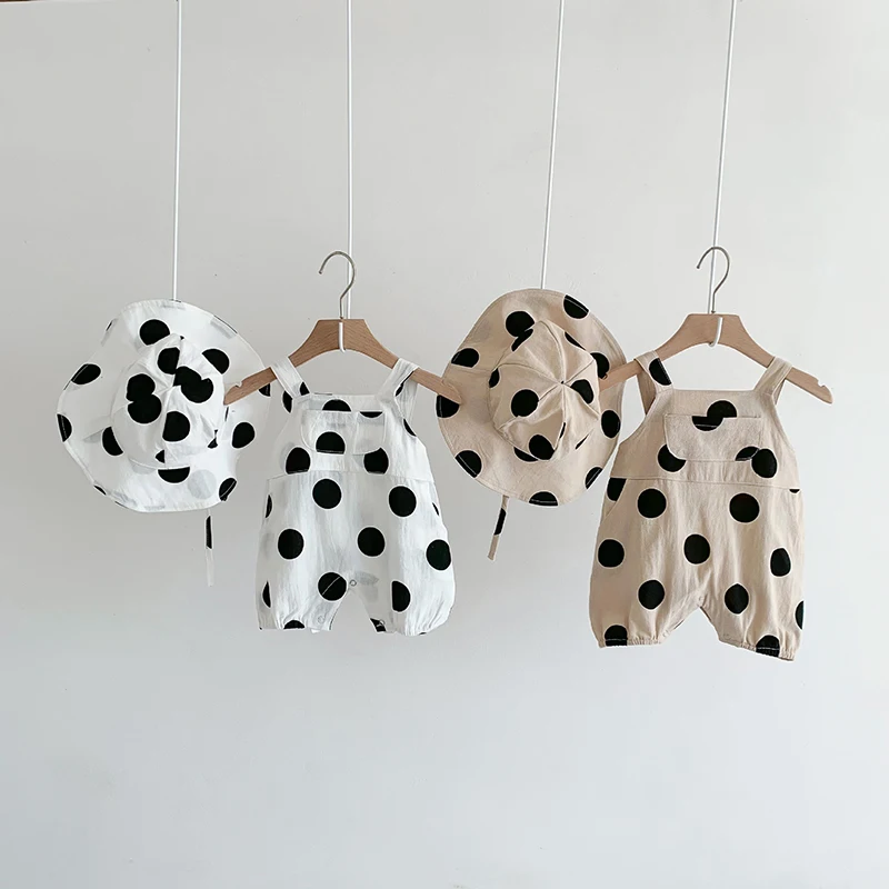 MILANCEL Summer Baby Rompers Toddler Dot Overalls Infant Girls Clothes With Hat Boys Jumpsuit