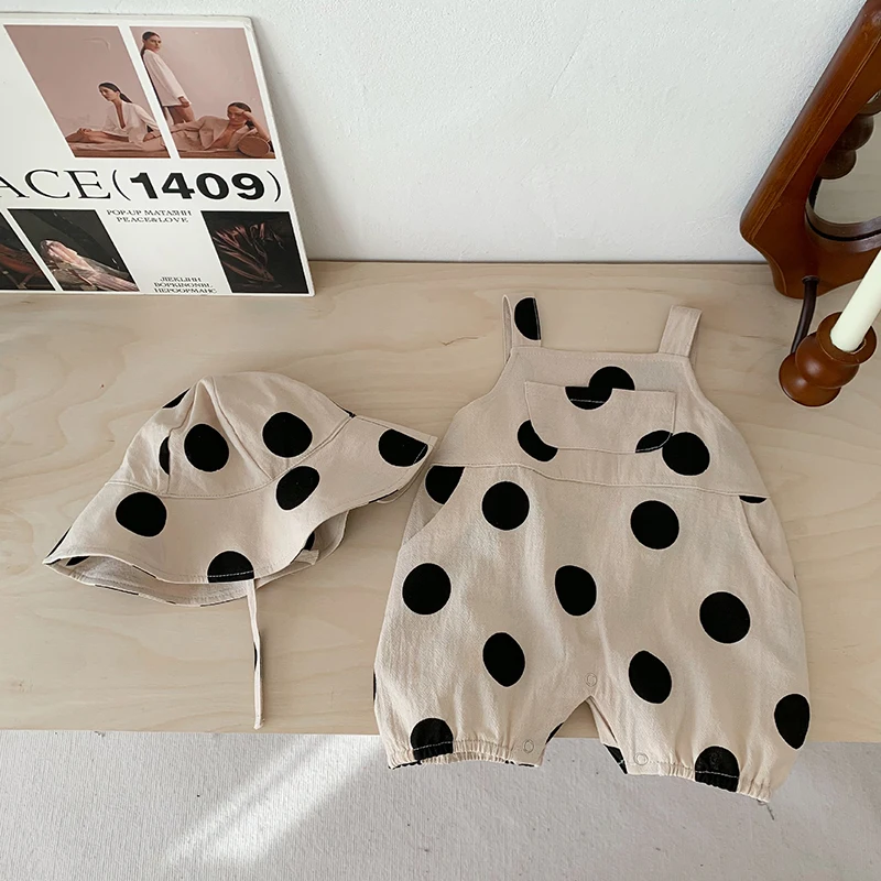 MILANCEL Summer Baby Rompers Toddler Dot Overalls Infant Girls Clothes With Hat Boys Jumpsuit