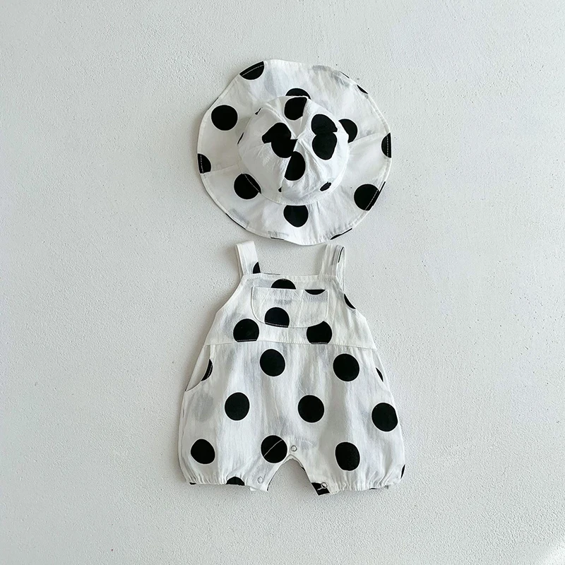 MILANCEL Summer Baby Rompers Toddler Dot Overalls Infant Girls Clothes With Hat Boys Jumpsuit