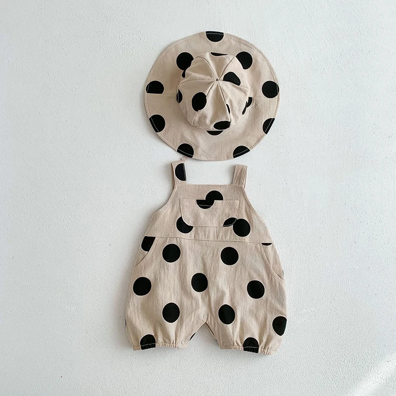 MILANCEL Summer Baby Rompers Toddler Dot Overalls Infant Girls Clothes With Hat Boys Jumpsuit
