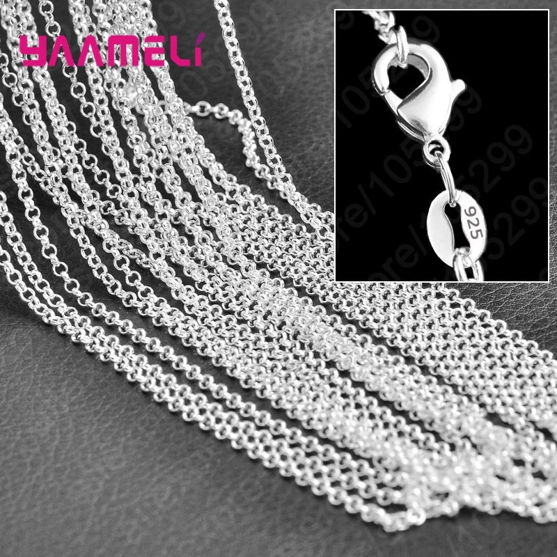 10PCS Wholesale Pure 925 Sterling Silver Color Charm Link Chain Necklace Jewelry with Strong Smooth Lobster Clasps 16-30 Inch