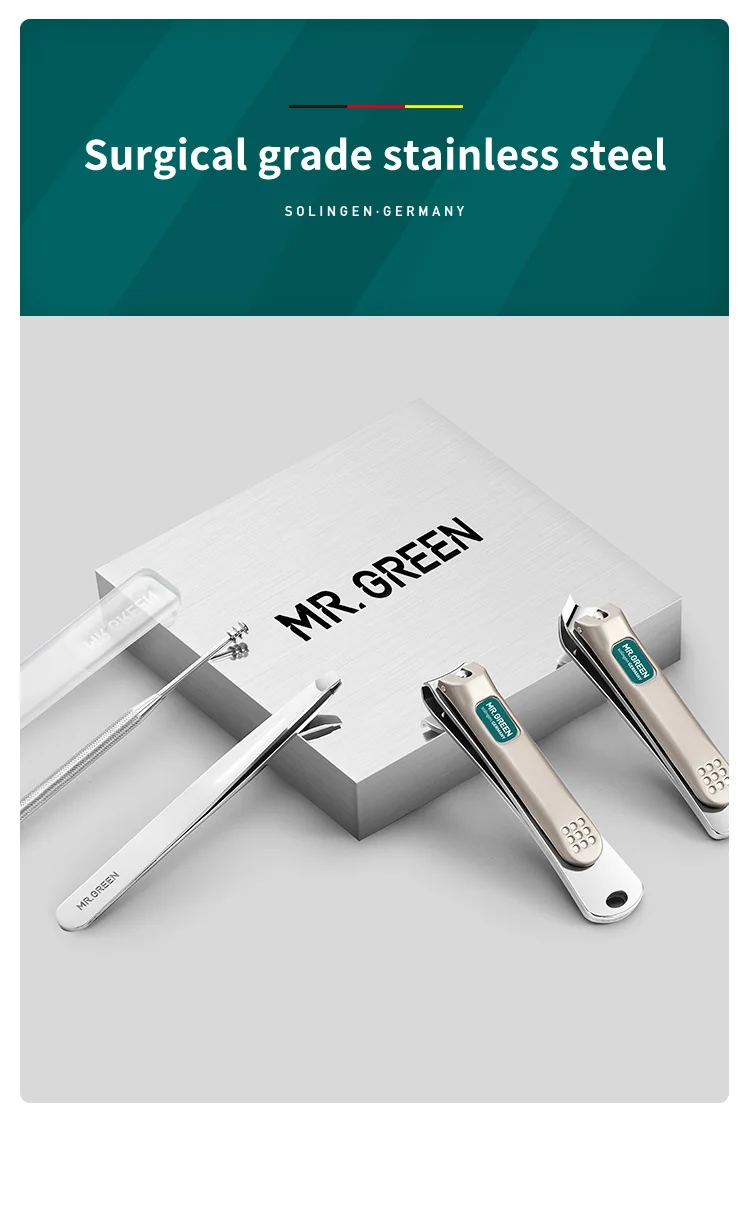 MR.GREEN Portable Manicure Set Pedicure Kit Stainless Steel Nail Clippers Tool Travel Grooming Case Gift Box Nail Scissors Set