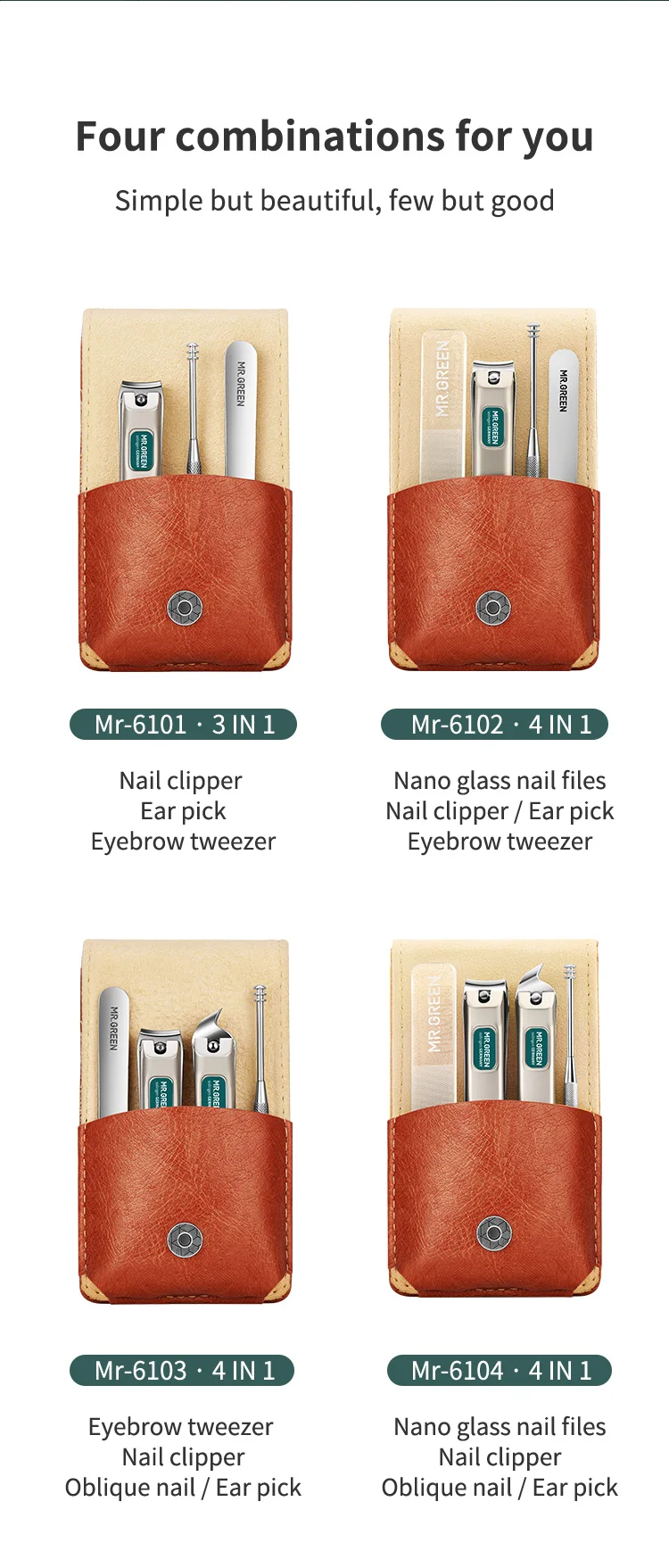 MR.GREEN Portable Manicure Set Pedicure Kit Stainless Steel Nail Clippers Tool Travel Grooming Case Gift Box Nail Scissors Set