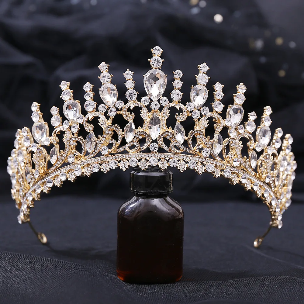 DIEZI New Baroque Korean Gold Color Crown Hair Accessories Luxury Crystal Tiara For Women Wedding Headdress Bridal Hair Jewelry