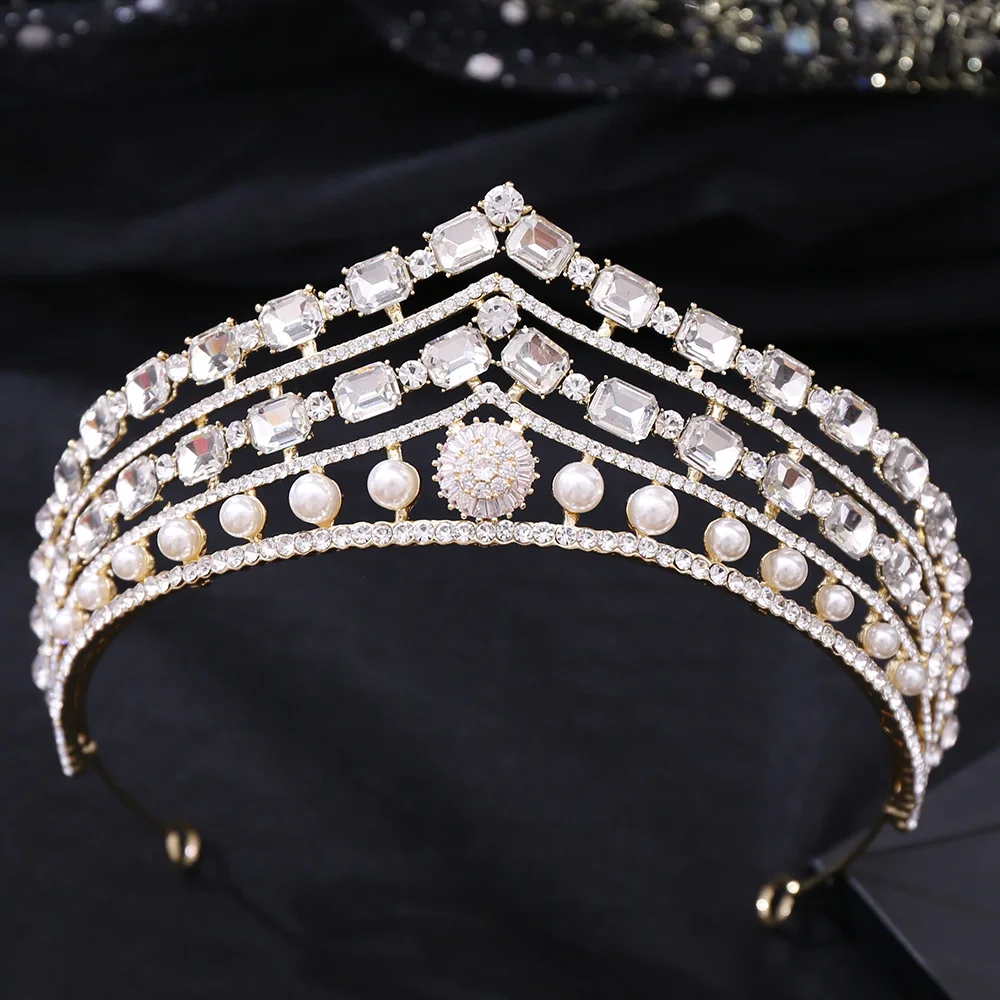 DIEZI New Baroque Korean Gold Color Crown Hair Accessories Luxury Crystal Tiara For Women Wedding Headdress Bridal Hair Jewelry