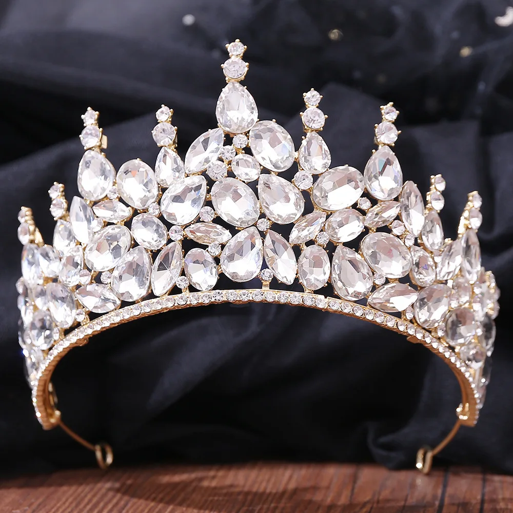 DIEZI New Baroque Korean Gold Color Crown Hair Accessories Luxury Crystal Tiara For Women Wedding Headdress Bridal Hair Jewelry