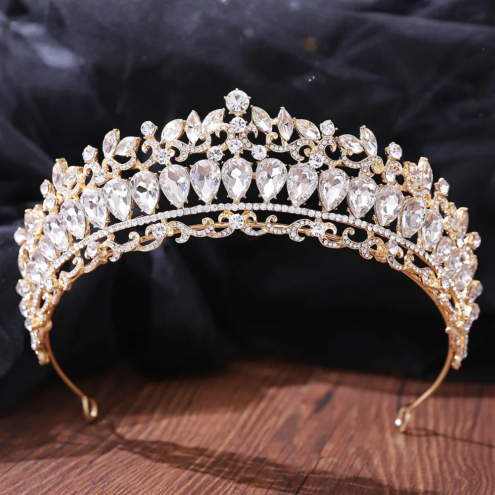 DIEZI New Baroque Korean Gold Color Crown Hair Accessories Luxury Crystal Tiara For Women Wedding Headdress Bridal Hair Jewelry