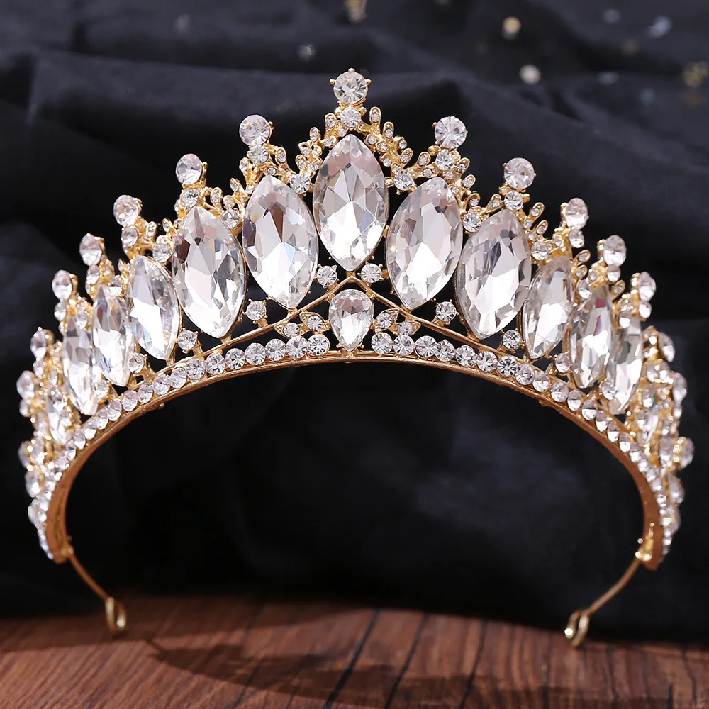 DIEZI New Baroque Korean Gold Color Crown Hair Accessories Luxury Crystal Tiara For Women Wedding Headdress Bridal Hair Jewelry