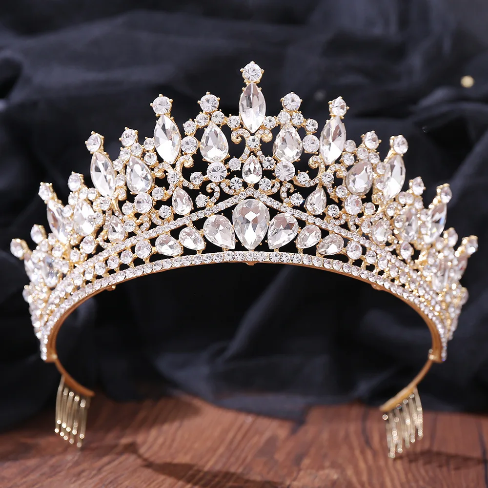 DIEZI New Baroque Korean Gold Color Crown Hair Accessories Luxury Crystal Tiara For Women Wedding Headdress Bridal Hair Jewelry
