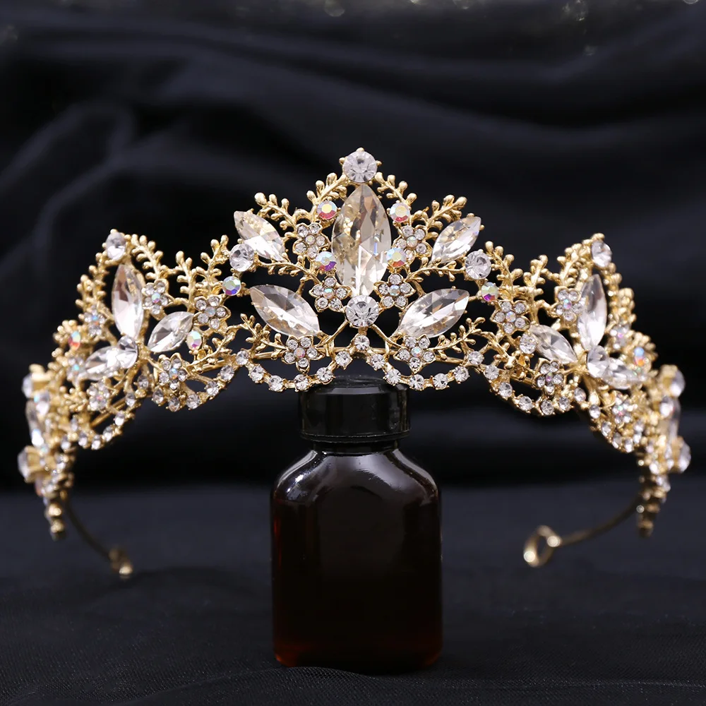DIEZI New Baroque Korean Gold Color Crown Hair Accessories Luxury Crystal Tiara For Women Wedding Headdress Bridal Hair Jewelry