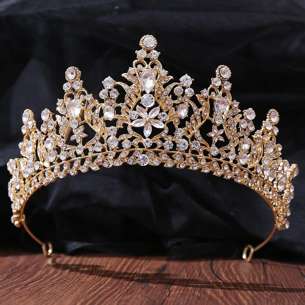 DIEZI New Baroque Korean Gold Color Crown Hair Accessories Luxury Crystal Tiara For Women Wedding Headdress Bridal Hair Jewelry