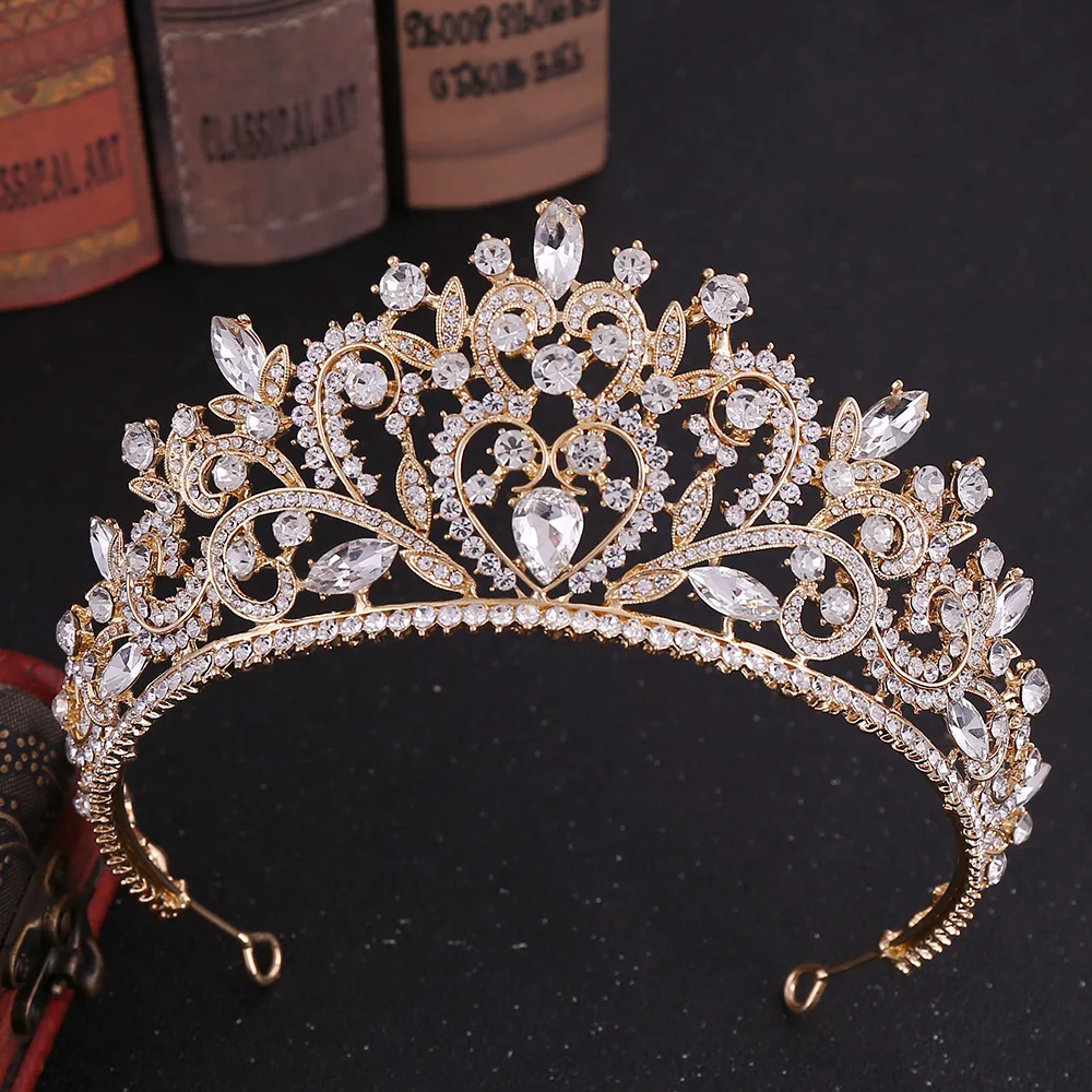 DIEZI New Baroque Korean Gold Color Crown Hair Accessories Luxury Crystal Tiara For Women Wedding Headdress Bridal Hair Jewelry