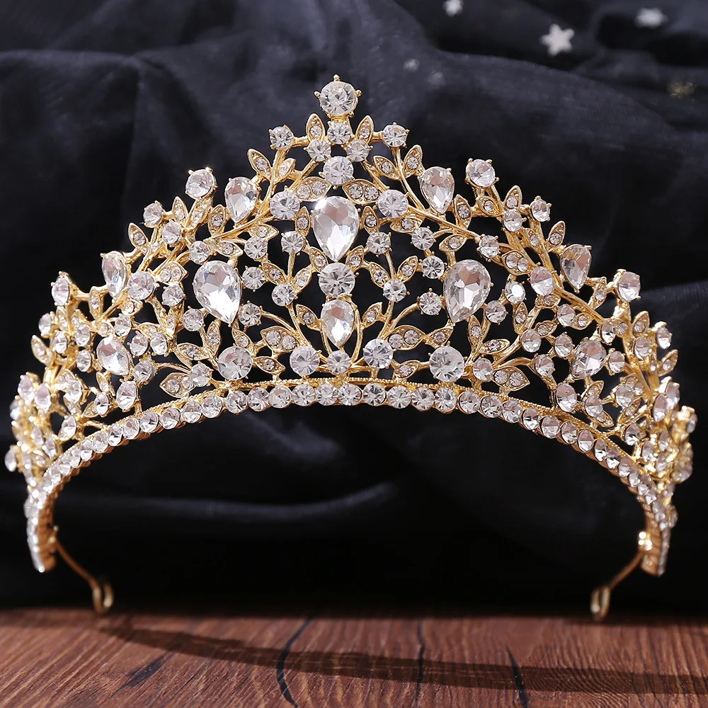 DIEZI New Baroque Korean Gold Color Crown Hair Accessories Luxury Crystal Tiara For Women Wedding Headdress Bridal Hair Jewelry