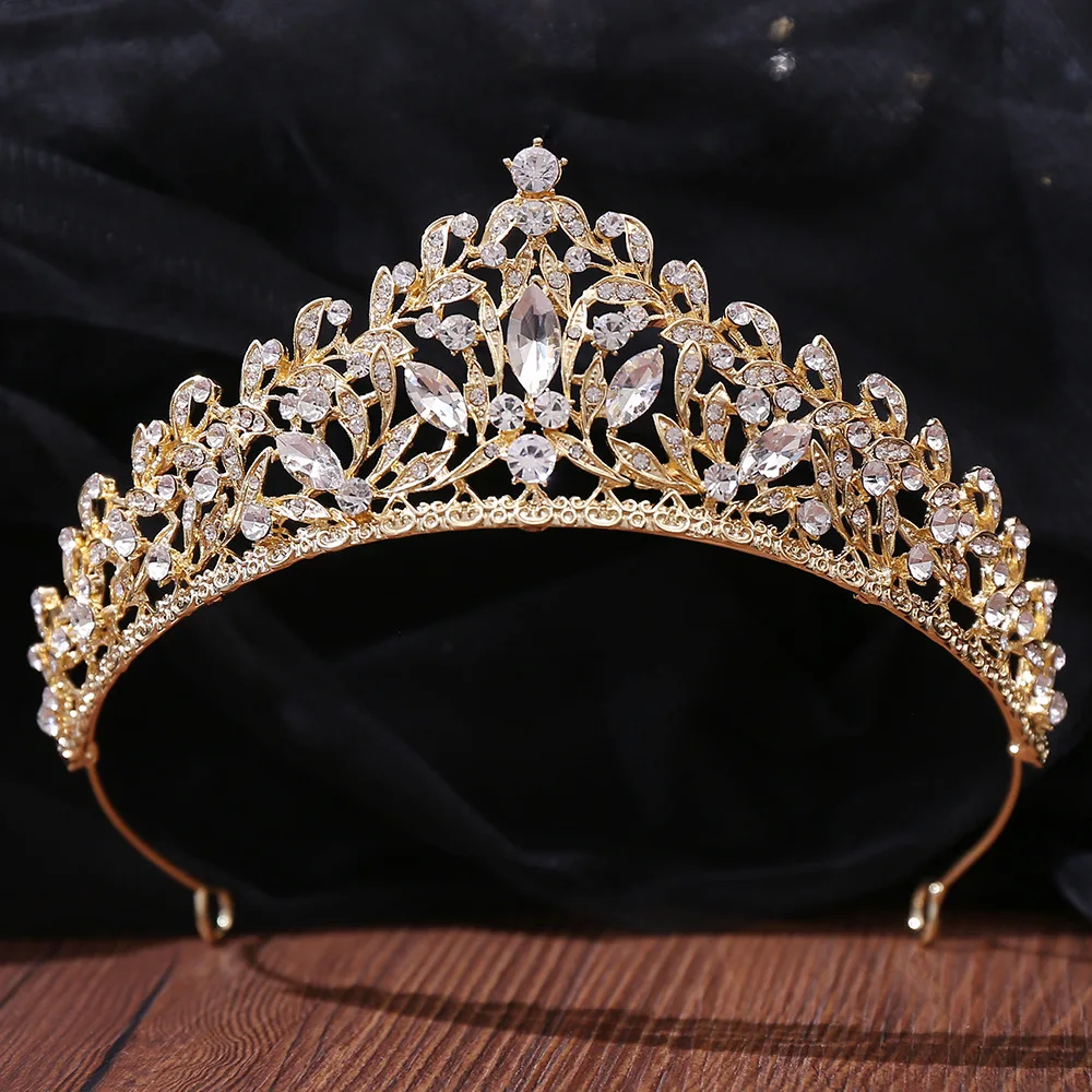 DIEZI New Baroque Korean Gold Color Crown Hair Accessories Luxury Crystal Tiara For Women Wedding Headdress Bridal Hair Jewelry