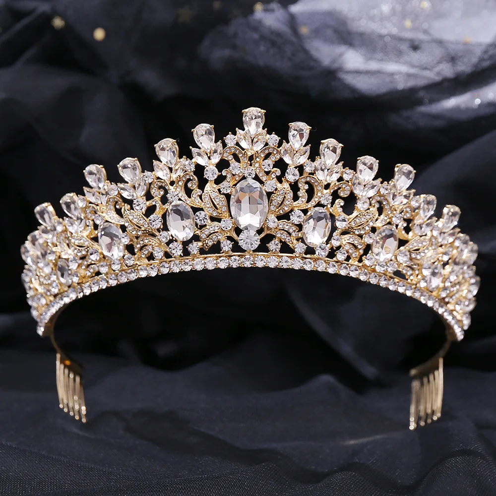 DIEZI New Baroque Korean Gold Color Crown Hair Accessories Luxury Crystal Tiara For Women Wedding Headdress Bridal Hair Jewelry