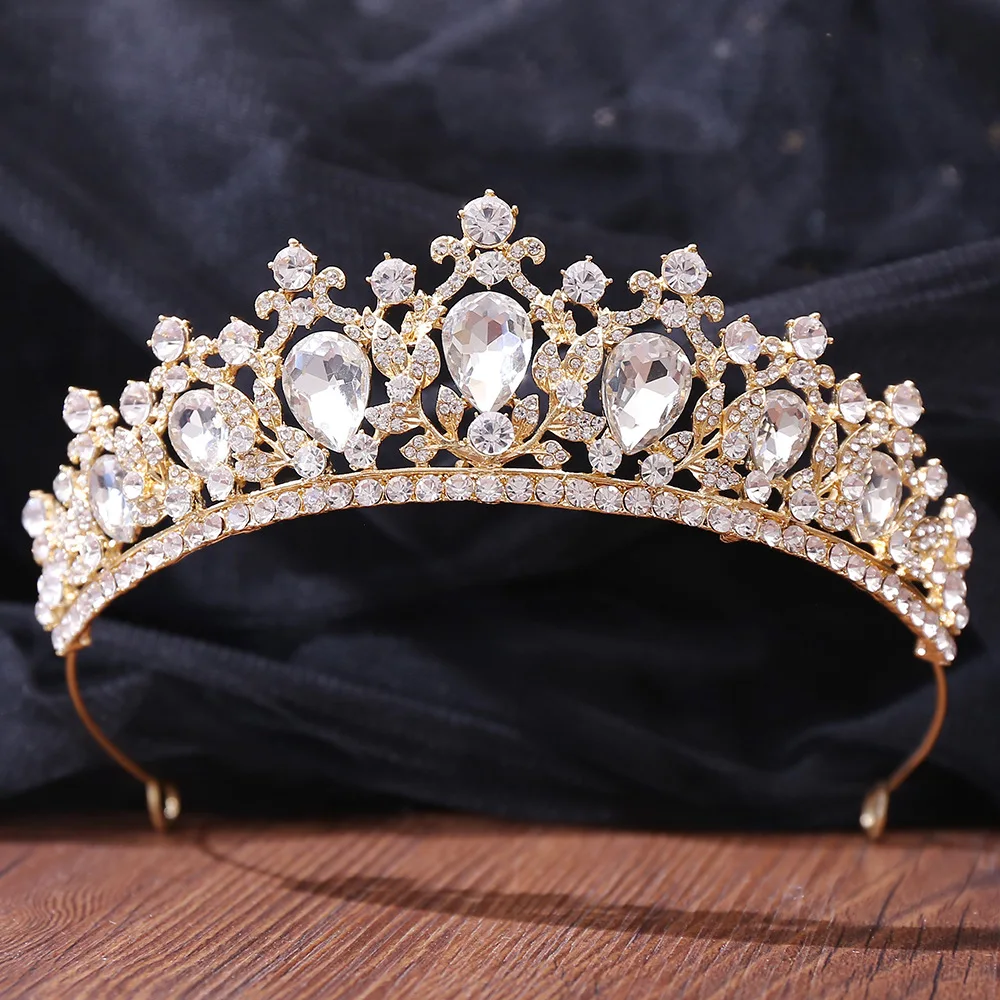 DIEZI New Baroque Korean Gold Color Crown Hair Accessories Luxury Crystal Tiara For Women Wedding Headdress Bridal Hair Jewelry